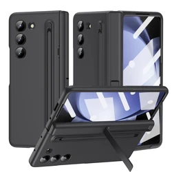 For Samsung Galaxy Z Fold 7 6 5 4 3 5G Case Skin Friendly With Tempered Film Pen Slot Capacitor Pen Folding Hinge Bracket Cover