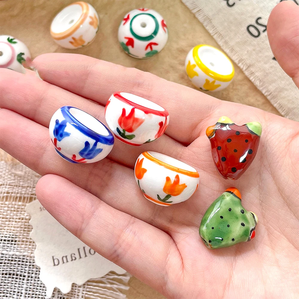 Colorful Drip Oil Hand Painting Cactus Bowl Shaped Ceramic Beads DIY Fashion Jewelry Making Necklace Bracelet Accessory