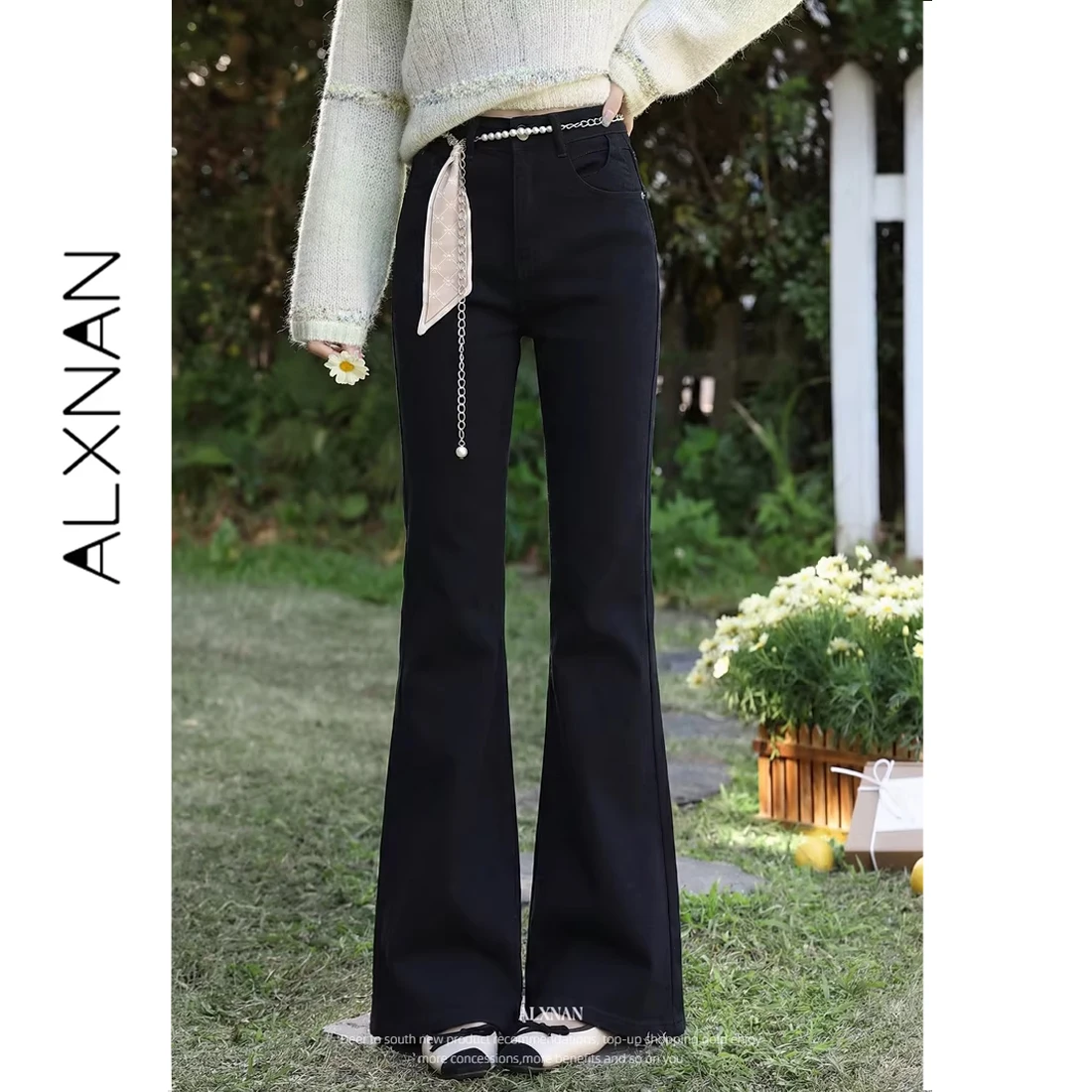 

ALXNAN Black Flared Jeans Women High Waist Casual Elegant Denim Pants 2026 Classic Vintage Trousers Wide Leg Baggy Pants L61781