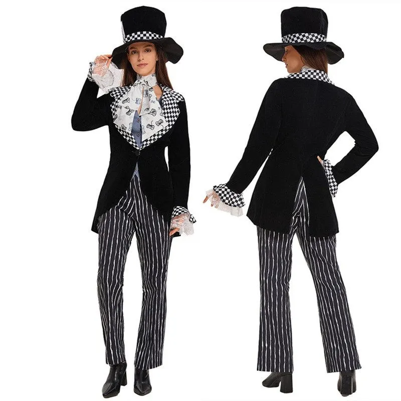 

Halloween Game Costume Alice in Wonderland Mad Hatter Mr. Magic Show Performance Clothing Women's Traditional Chinese Stage C...