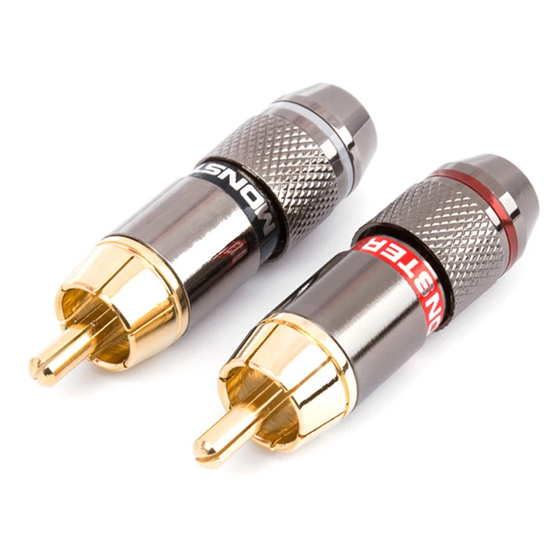 2pcs RCA Male banana Plug High Quality Gold Plated RCA Jack Wire Connector Speaker Phono Plug Audio Adapter 1 Pair Red+Black