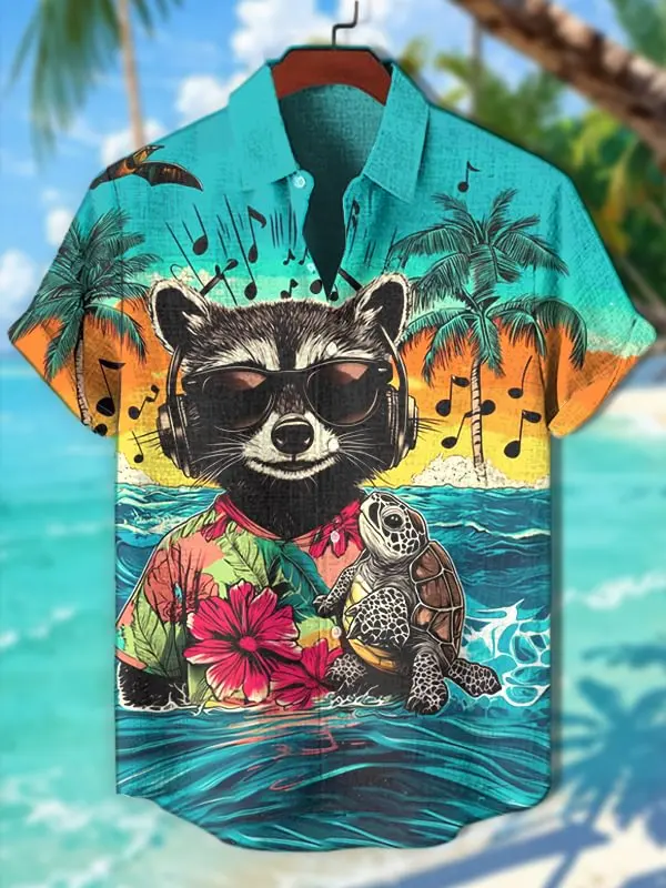 Estilo havaiano masculino guaxinim impressão 3d camisas ao ar livre casual das mulheres dos homens anime dos desenhos animados camisas topos blusa de 