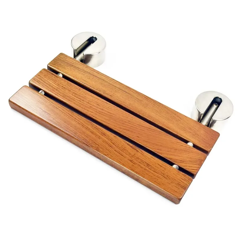 Modern design wall-mounted folding shower chair seats made of wood and stainless steel