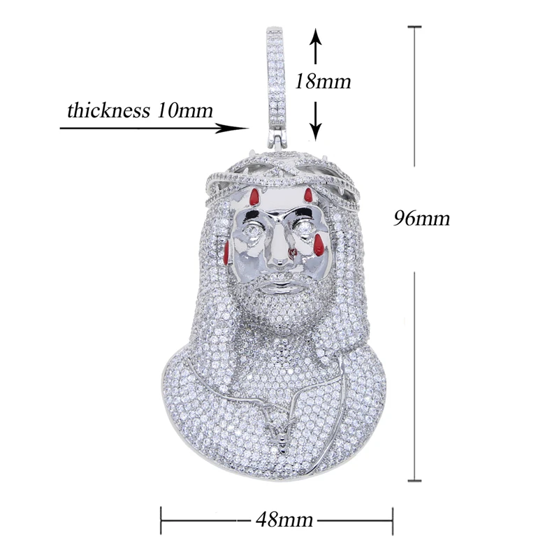 2024 New Jesus Christ Piece Head Face Pendant for Men Iced Out Bling Cz Paved Charm Necklace With Chain Hip Hop Jewelry