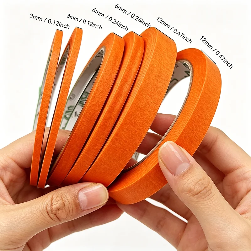 3/6 Rolls Orange Painter Tape - 3mm to 13mm Width 787.4 Inches Per Roll - High-Quality Removable Adhesion Smooth Surface Neatly