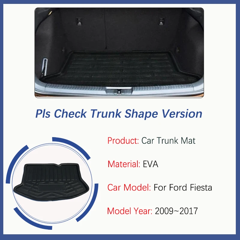 For Ford Fiesta 7 Mk7 Hatch 2009~2017 Car Rear Trunk Mats Waterproof Pads Trunk Storage Pad EVA Covers Auto Interior Accessories