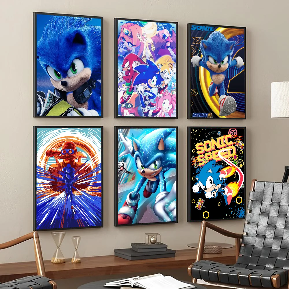 1PC Anime Sonic Poster Self-adhesive Art Waterproof Paper Sticker Coffee House Bar Room Wall Decor