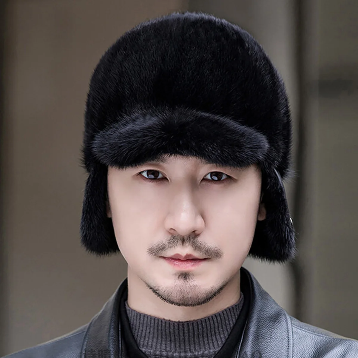 Earflap Hat Real Mink Fur Hat Winter Accessories Warm Beanie Cap Headwear Outdoor Travel Ski Natural Genuine Mink Fur for Men