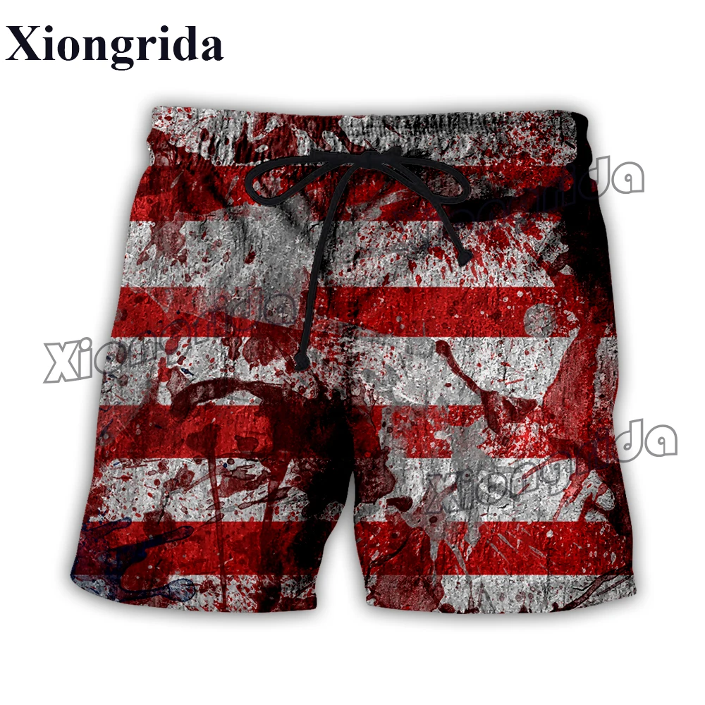 

USA Flag Print Shorts Mens Casual American Stars and Stripes 3D Printed Trunks Unisex Fashion Beach Shorts Harajuku Streetwear