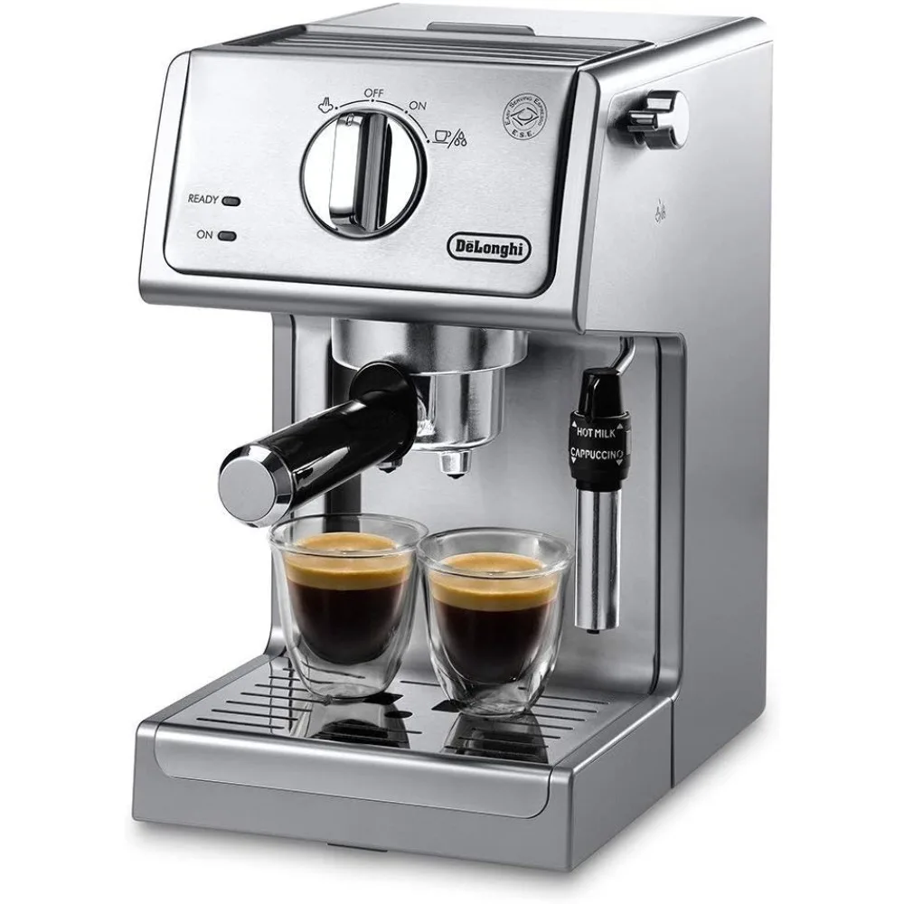 

de'longhi 15 bar pump espresso and cappuccino machine with premium adjustable frother, stainless steel, ecp3630