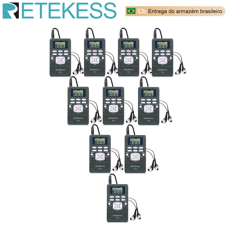 RETEKESS PR13 Receptor de Rádio FM Estéreo Rádio Portátil DSP Mini Receptor de Relógio Digital Para Guia de Tour Treinamento em Reunião de Igreja