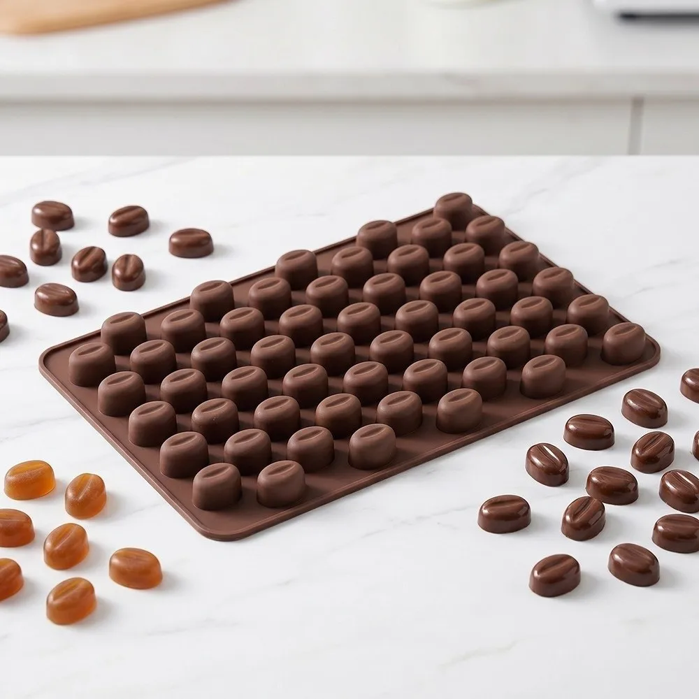 55 Cavity Coffee Bean Mold Realistic Texture Multi-Cavity Structure Chocolate Mold Coffee Bean Shape DIY Dessert Mold