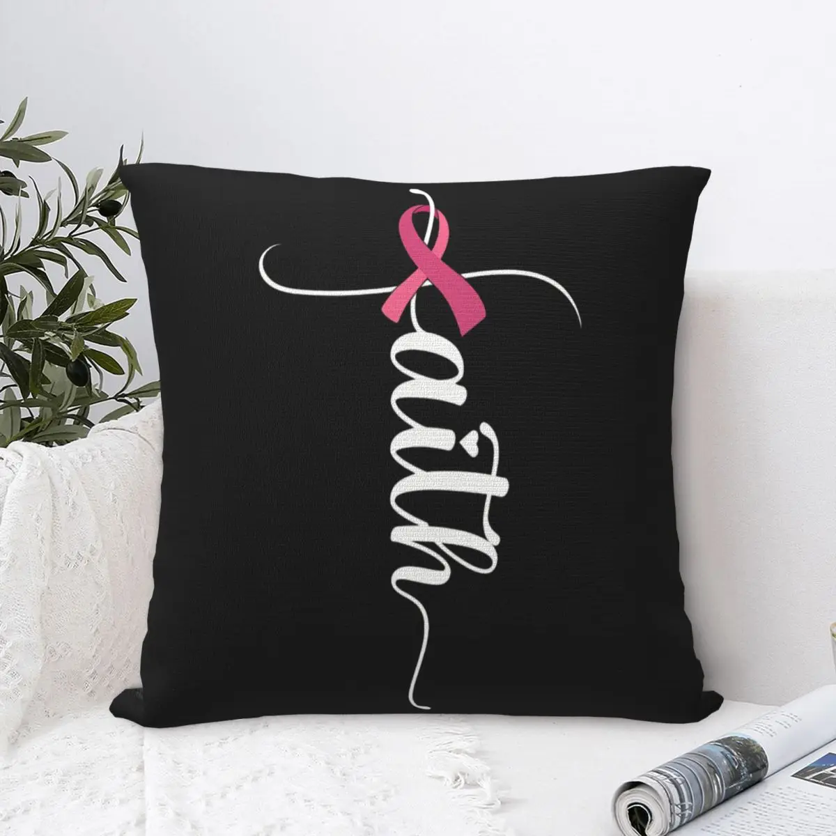 Breast Cancer Awareness Ribbon Square Pillow Covers Living Room Cushion Case Funny Decor Pillowcase 40*40