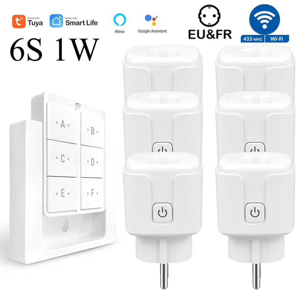 Tuya WiFi Smart Plug Socket 16A 3000W 433MHz Draadloze afstandsbediening Outlet Switch met Power Monitor, EU FR Werk met Alexa