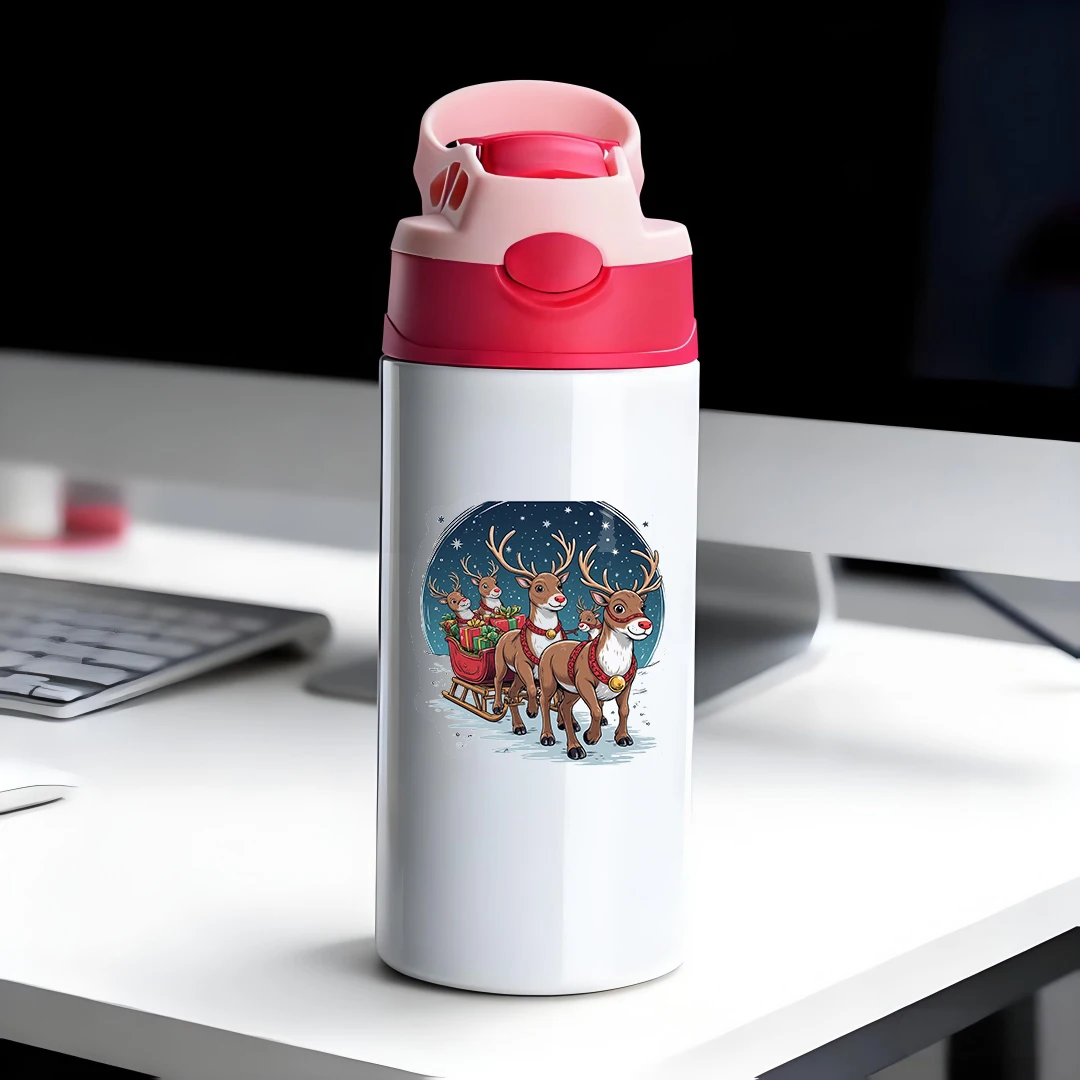 

304 Stainless Steel Insulated Cup Cartoon Reindeer Christmas Theme Colorful Gift Box Straw Cup Kids Portable Water Bottle Chr