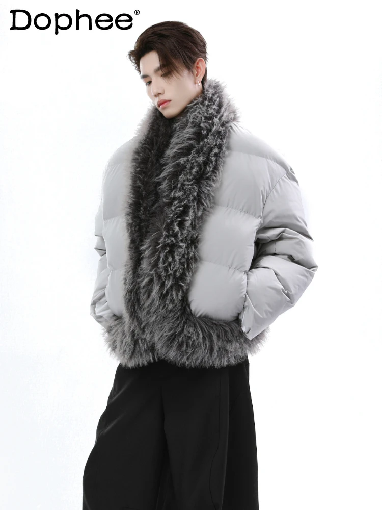 

Imitation Mink Fur Collar Solid Color Long-sleeve Chic Cotton-padded Jacket Men's 2024 Winter Cotton-padded Tops High-end Parkas