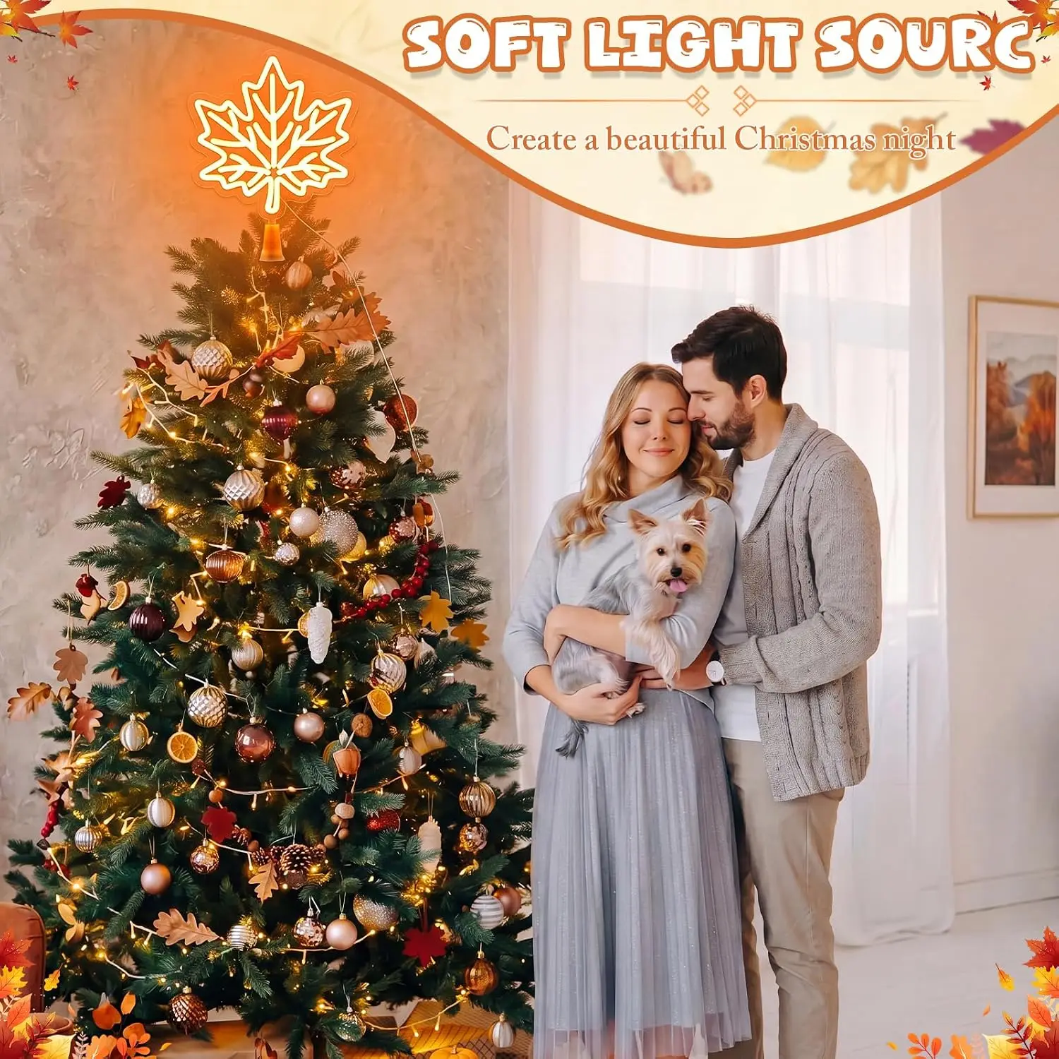 Maple Leaf Neon Sign LED Light Tree Topper Christmas Thanksgiving Fall Wall Decor Bedroom Holiday Home Art Decoration Gift