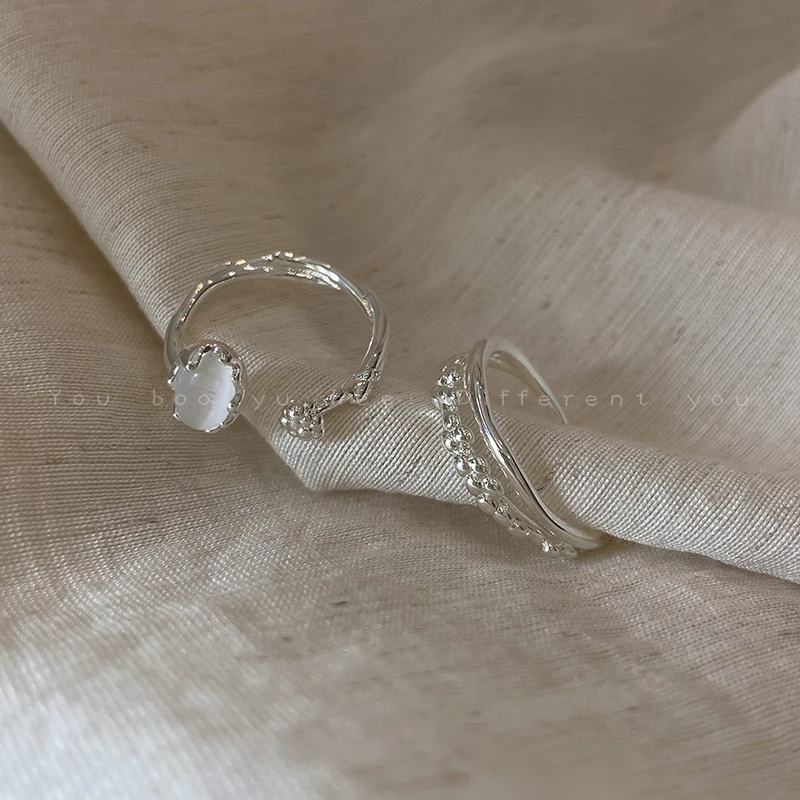 Moonstone Double-Layer Open Ring for Women - Luxurious and Adjustable, Adds a Touch of Elegance to Your Style.