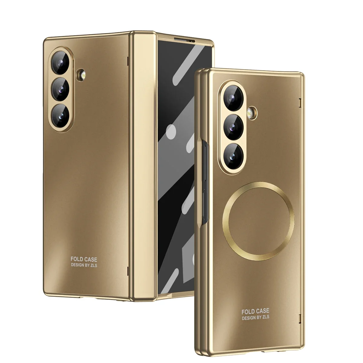 

High-end Business Plating Phone Case for Samsung Galaxy Z Fold 7 6 5 Hard Magnetic Wireless Charging Protective Back Cover