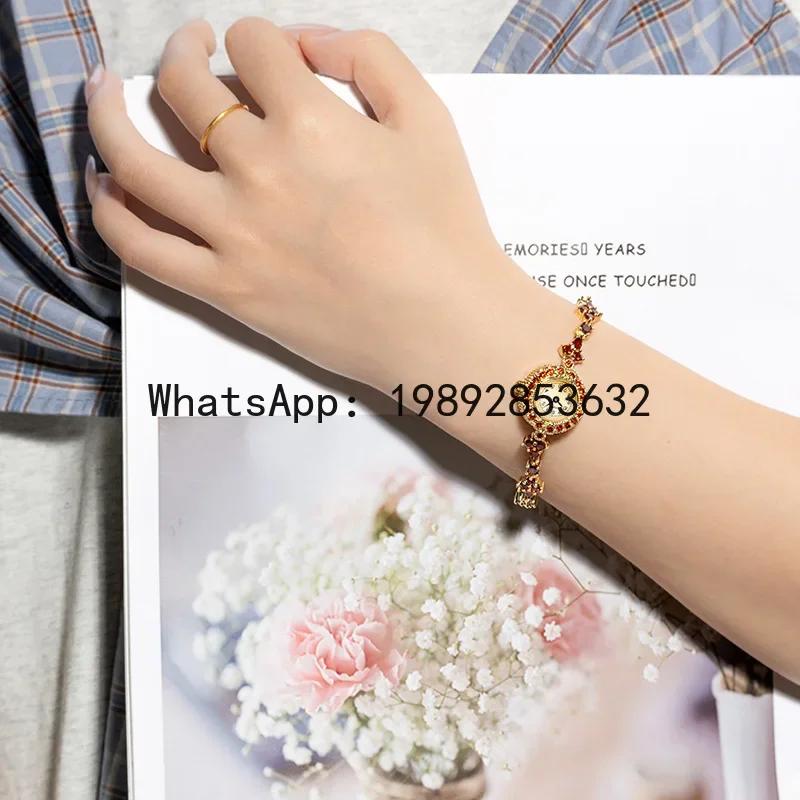 

Ретро-браслет x-14 в стиле легкой роскоши, красный гранатовый, маленький и изысканный, универсальные женские часы в средневековом стиле.