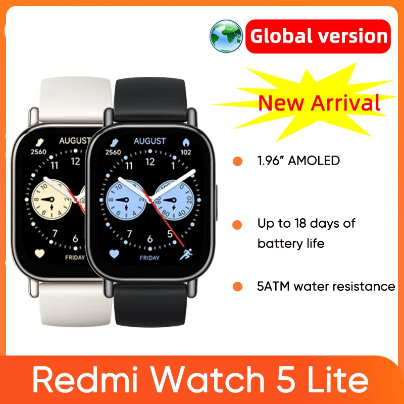 

Global Version Xiaomi Redmi Watch 5 Lite 1.96'' AMOLED display 18-Day Battery life Built-in GNSS 5ATM Bluetooth® calling