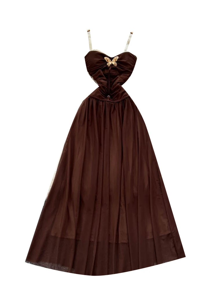 Retro oulder Bared Dr Dames Nieuwe Hoge Taille Afslanken A-lijn Tule Lange Dr Ele Ci Woon-werkkleding