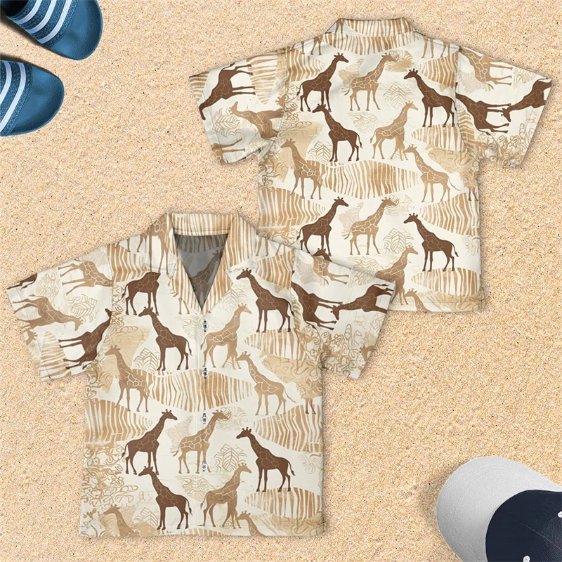 

Funny Giraffe 3D Printed Shirts For Men Clothes Animal Lapel Blouse Small Size Beach Shirt Casual Boy Button Tops Short Sleeve