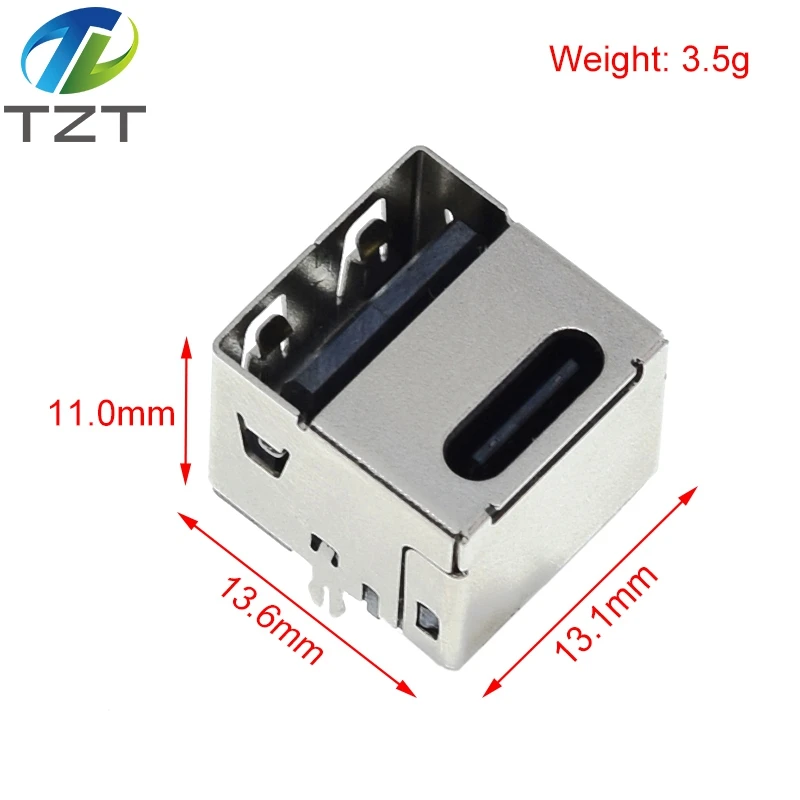 1pcs Type-C Dual USB Jack 90 Degree USB Connector Female 4 Straight Feet Female Socket PD Quick Charger For Car