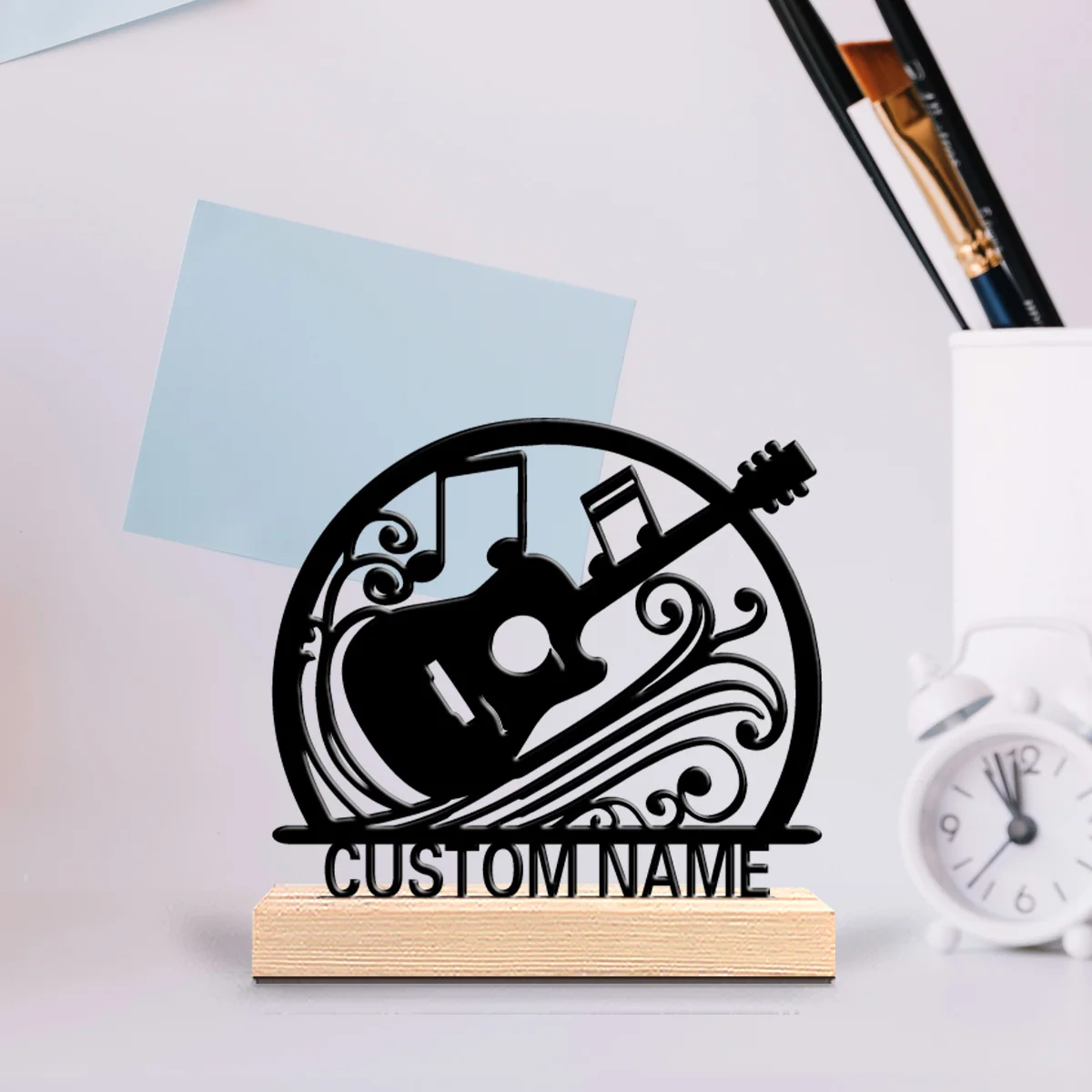 1pc Cartoon Personalized Custom guitar Metal Statues Artist’s Gift with Wooden Base Perfect for Painters Studios Creative Spaces