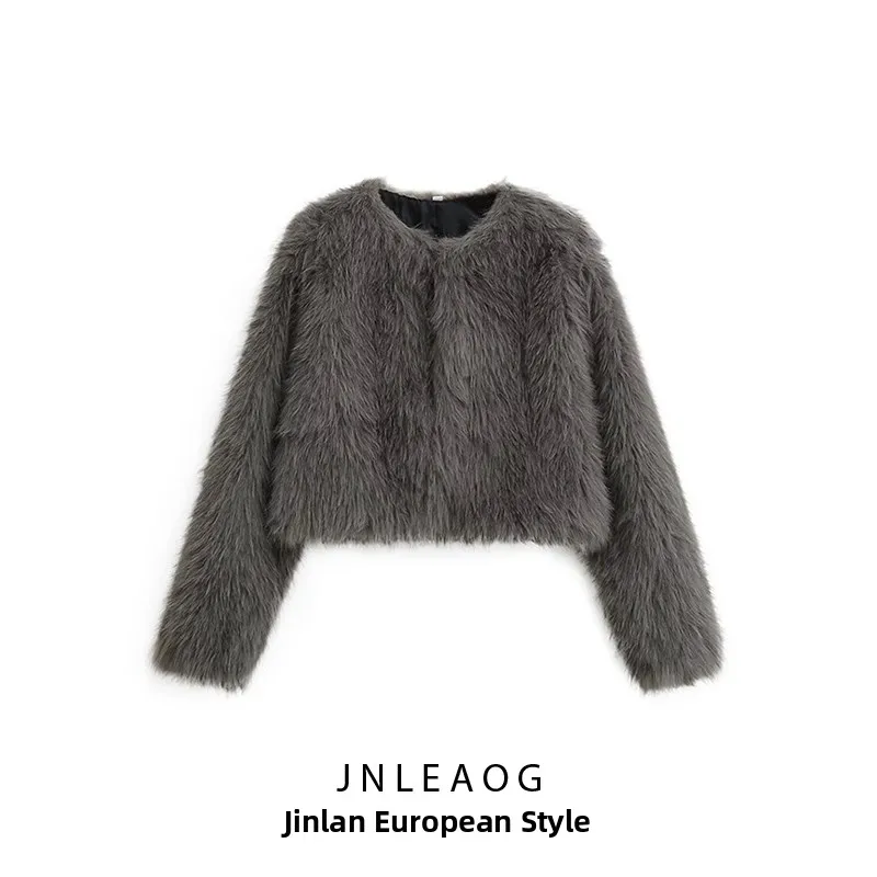 JNLEAOG Abrigo Corto de Piel Sintética para Mujer, Diseño de Moda de Invierno, E, Cortavientos, de Fibra de Poliéster,...