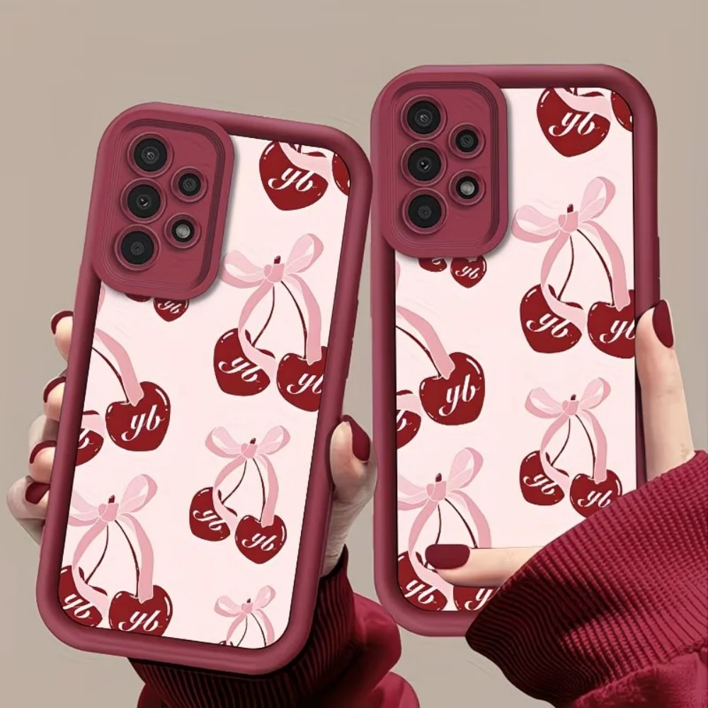 Hot Sale Cherry Bow Soft Anti-Fall Phone Case For Samsung Galaxy A73 A72 A71 A56 A55 A54 A53 A52 A52s A51 A50 A50s 4G 5G Cover