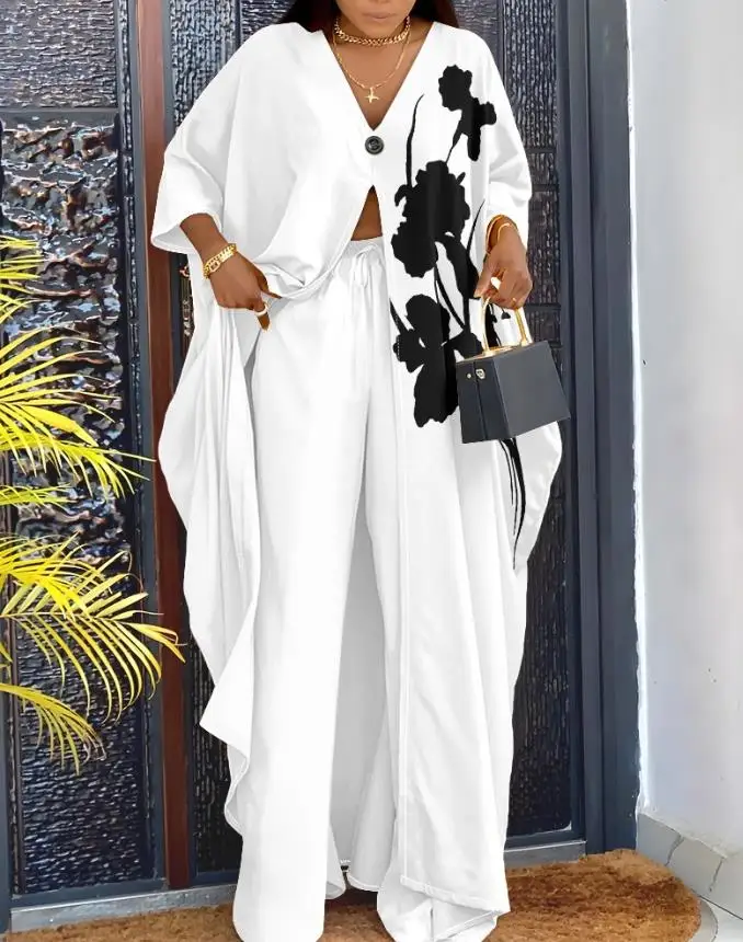 

Abstract Print High Slit Longline Top & Pants Set