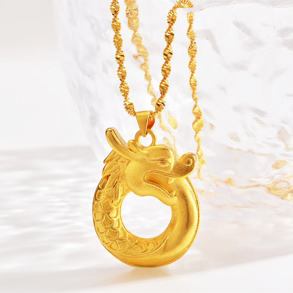 High-quality AU999 gold peace buckle necklace for men and women, Year of the Dragon Zodiac 24K pure gold pendant clavicle chain