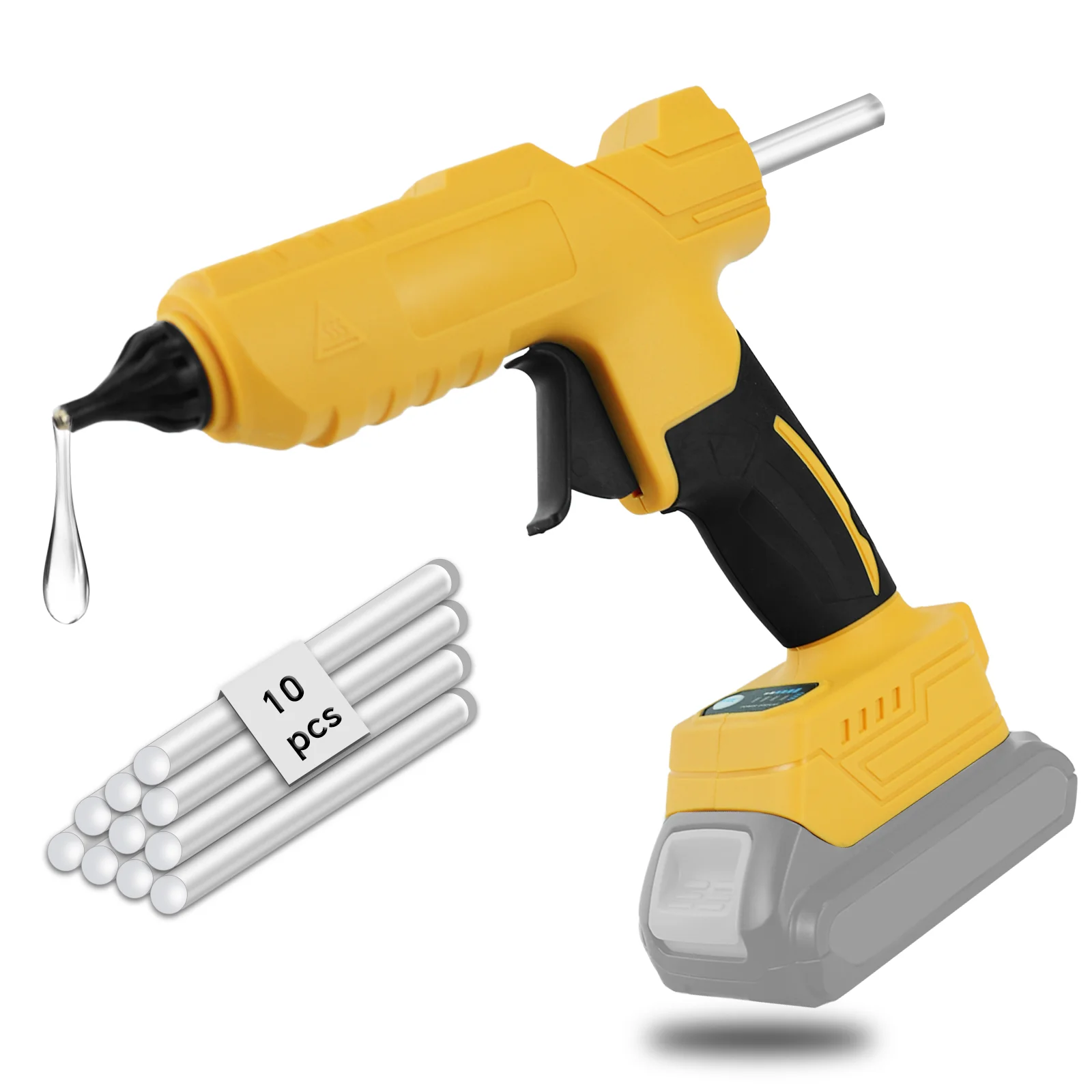 100W Cordless Hot Melt Glue Gun for Dewalt 20V Battery with 10Pcs 11mm Glue Sticks Quick Preheating DIY Repair Tool (No Battery)