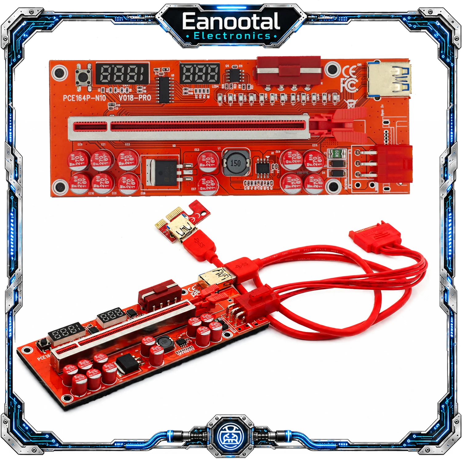 Powered PCI-E Riser Card 1X to 16X Adapter Set with USB 3.0 Cable PCIEX1 Converter and SATA 6Pin Power Cable for Desktop GPU