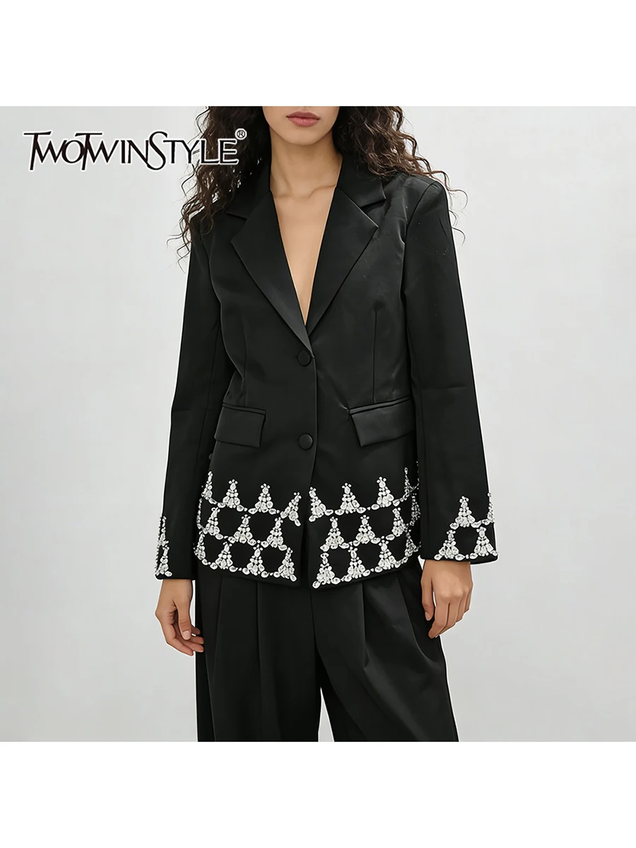 

Новый женский блейзер TWOTWINSTYLE: однотонный, свободный, с бисерной отделкой, роскошный, с лацканами, длинными рукавами, в стиле пэчворк, на одной пуговице