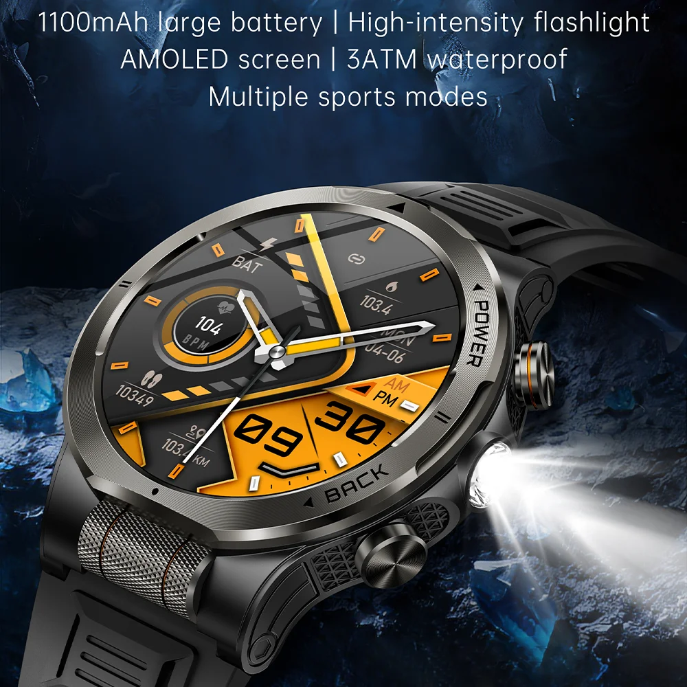 T-REX 3 Military Smartwatch Men 1000mAh Ultra Durable Battery SmartWatch 10ATM Waterproof HD Call 170+ Sport Mode LED Flashligh