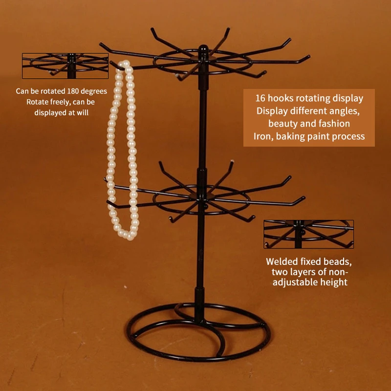 Jewelry Display Stand 2 Tier Round Metal Necklace Organizer For Hanging Earrings Rings Bracelets Watches Hair Band Storage Rack image 5