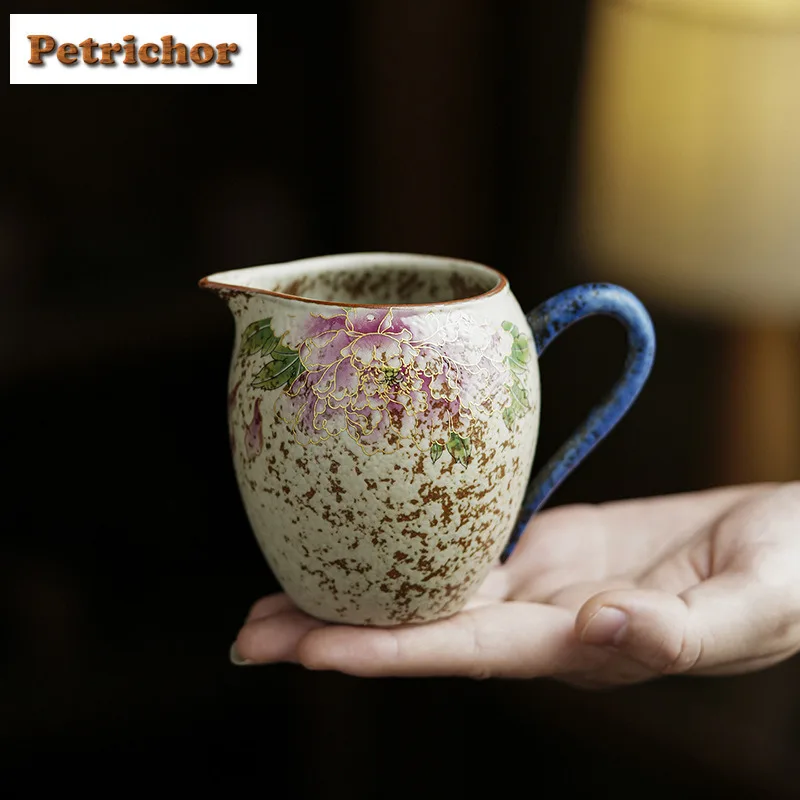 

220ml Gold Wire Peony Tea Pitcher Tea Divider Serving Cup Cha Hai Dispenser Justice Cup Fair Mug Chinese Tea Set Supplies Craft
