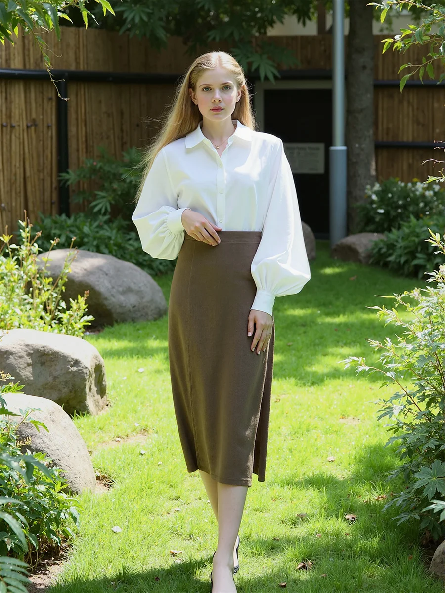 قمصان نسائية سادة بأكمام واسعة من التول اللامع للعمل وسيم من الترتان بساطتها Bf تلميذة عتيمة مكشكشة #1