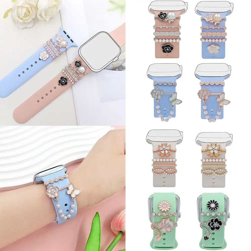 New Metal Watch Band Ornament Bracelet Pearl Diamond Decorative Ring Brooch Wristbelt Charms Strap Accessories