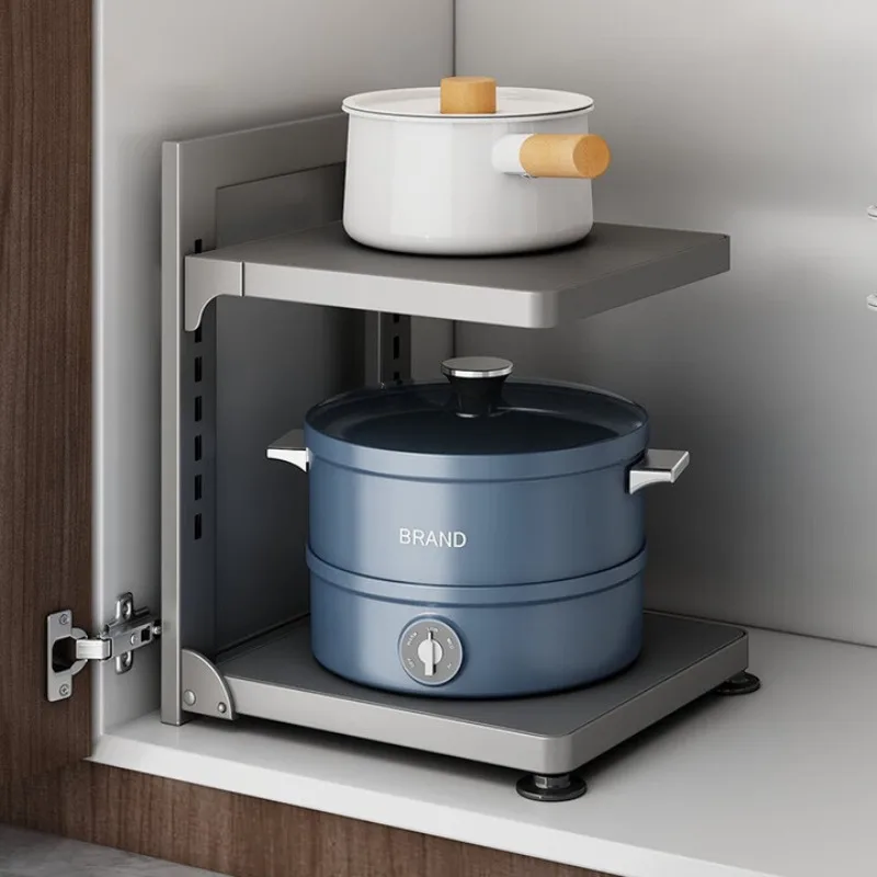 

Kitchen rack household lower sink multi-functional stove cupboard with pots and pans in the cabinet layered storage rack solid