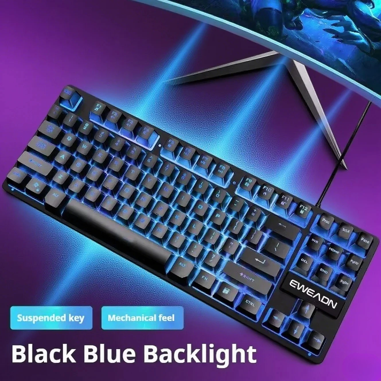 EWEADN GX50 Mechanical Keyboard Entertainment Compact For Csgo Accessories 87 Key Silent Backlit Wired Multi-Color Lights