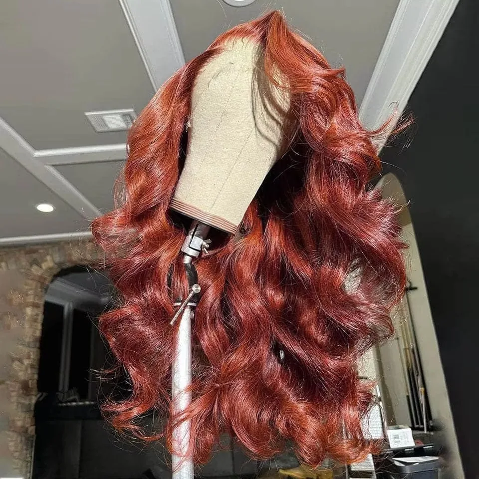 Reddish Brown Wig 13x4 HD Long Body Wave Lace Front Wig Glueless Synthetic Halloween Costume Knots On Clearance Daily Cosplay