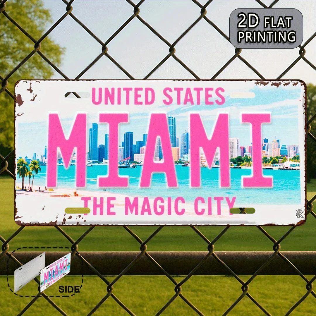 2D Flat - [2D Flat] Miami Vintage Aluminium Metallschild, 2D Flat, 2D Druck, Dekoschild (30.48X15.24 cm), zur Dekoration alle