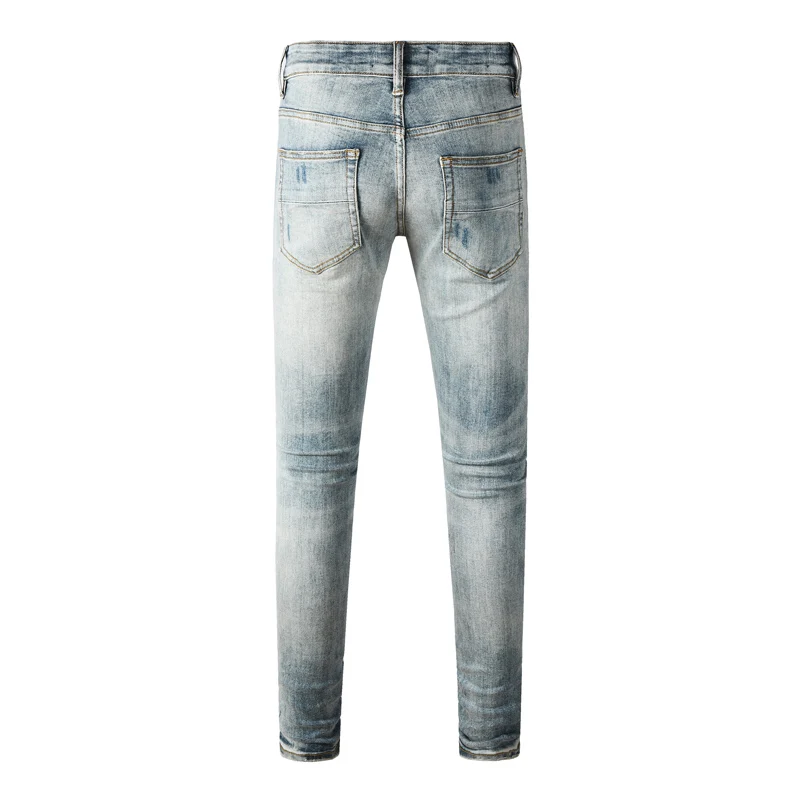 Fashion new men's jeans stretch slim fit light blue jeans designer hip-hop brand pants Y2K