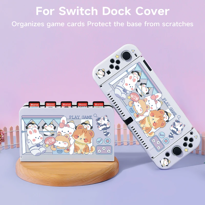 2 Pcs Animal Arcade Game  Theme Pattern Protective Case with Base Cover Set for Switch OLED/Switch NS, Can Store 5 Game Cards