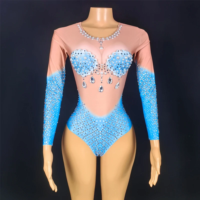 9 kleuren sexy mesh parels strass bodysuit vrouwen nachtclub halloween gogo kostuum vieren party outfits stadium slijtage xs10110