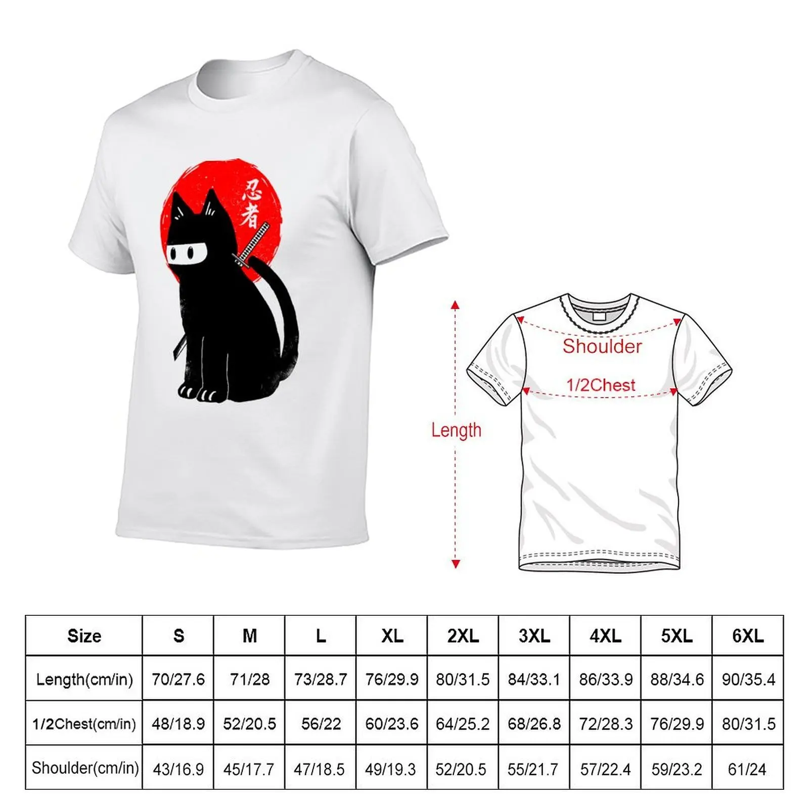 Black ninja cat T-Shirt t shirts for man pack cotton funny t shirts cotton man t shirt cotton T-shirt