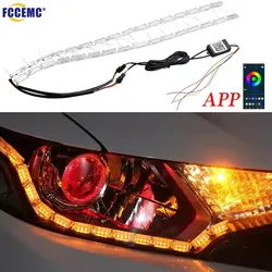 2pcs APP Sequential Flow LED Headlight DRL Daytime Running Light Strip Flexible Waterproof Decorative Angel Eye Turn Signal Lamp